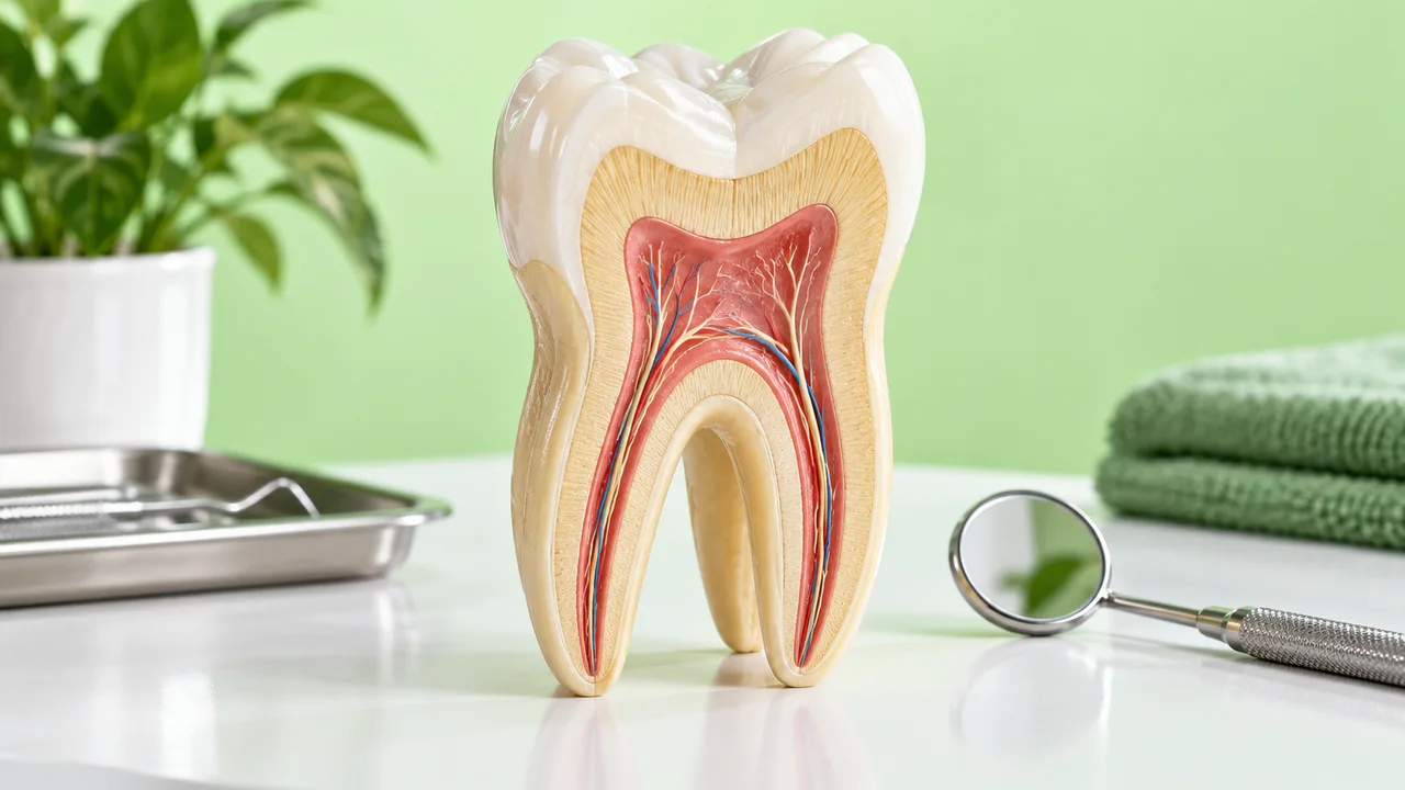 Mô hình cấu trúc răng và vùng tủy, dùng để minh họa kiến thức